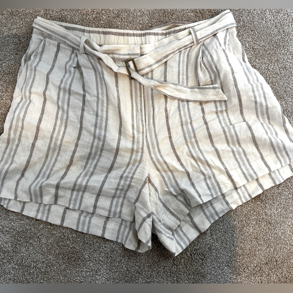 Linen Striped Belted Shorts